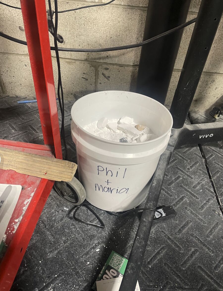 Shared chalk bucket with broken blocks